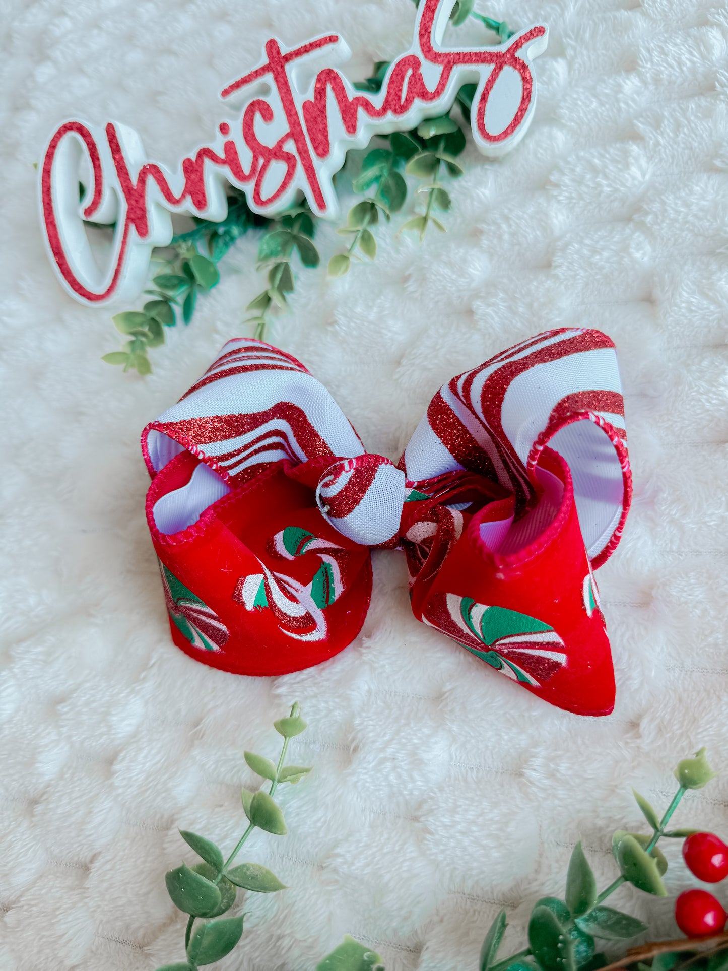 5 in double layer 2 tone peppermint bow