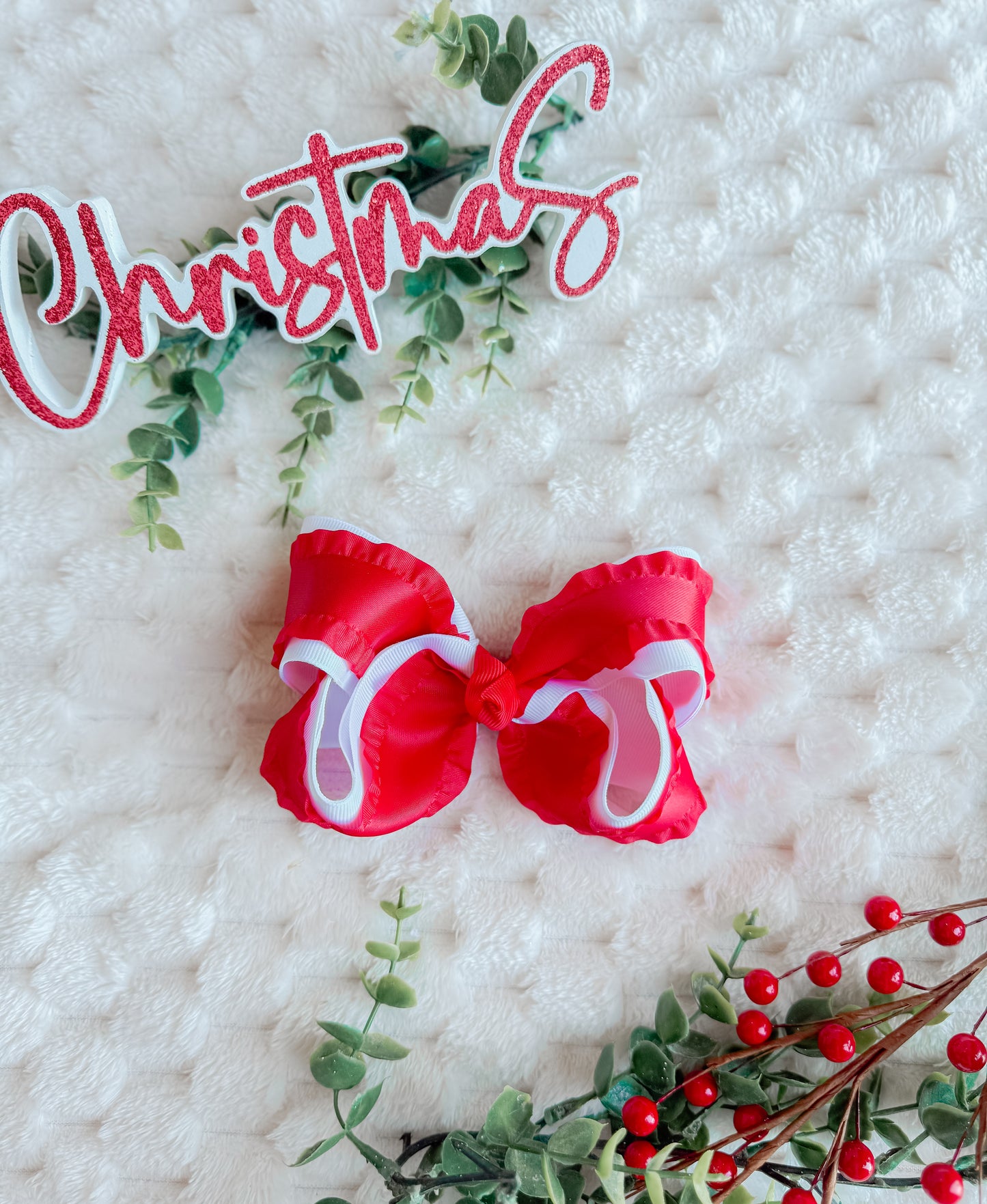 5 in triple layer red and white bow
