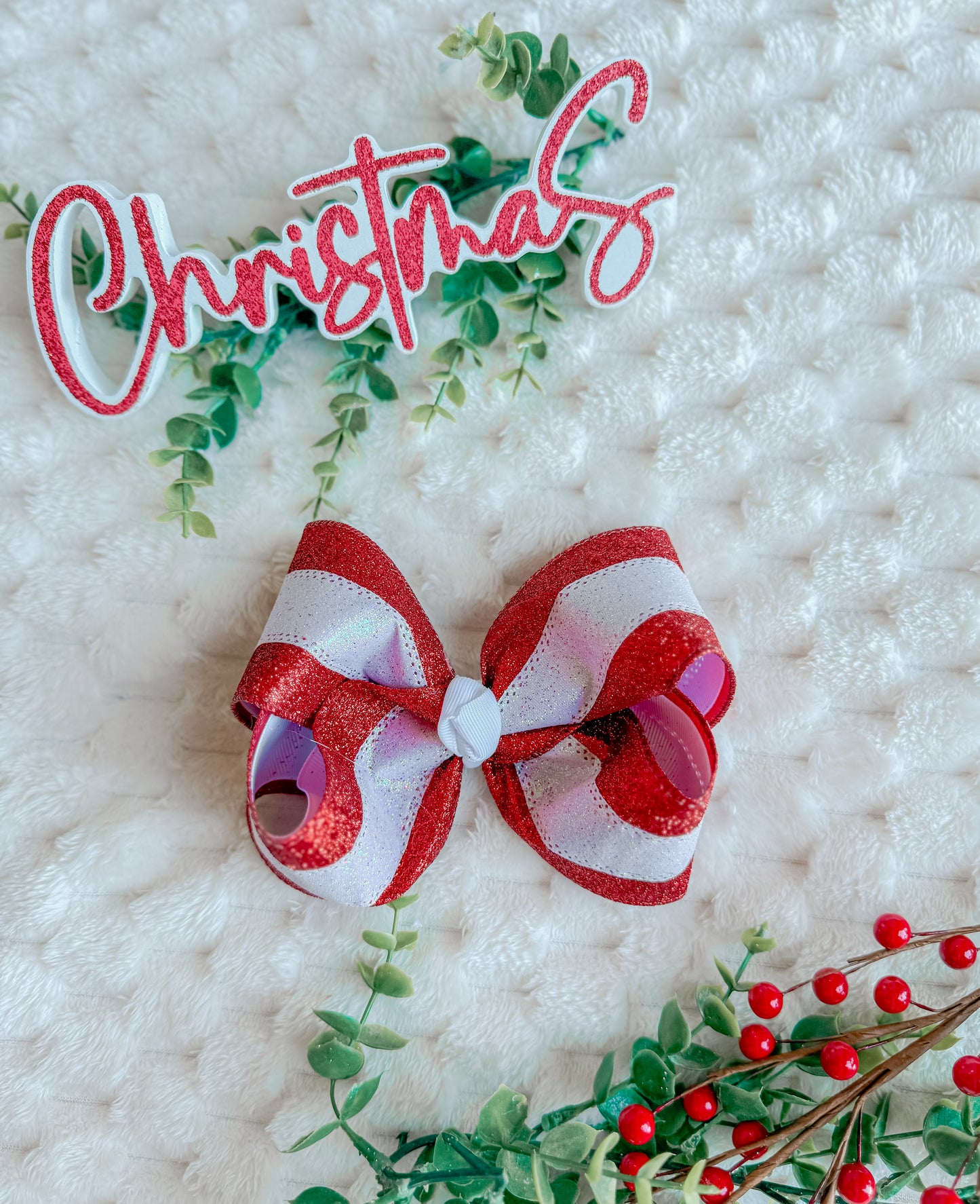 5 in double layer bow with red and white stripes