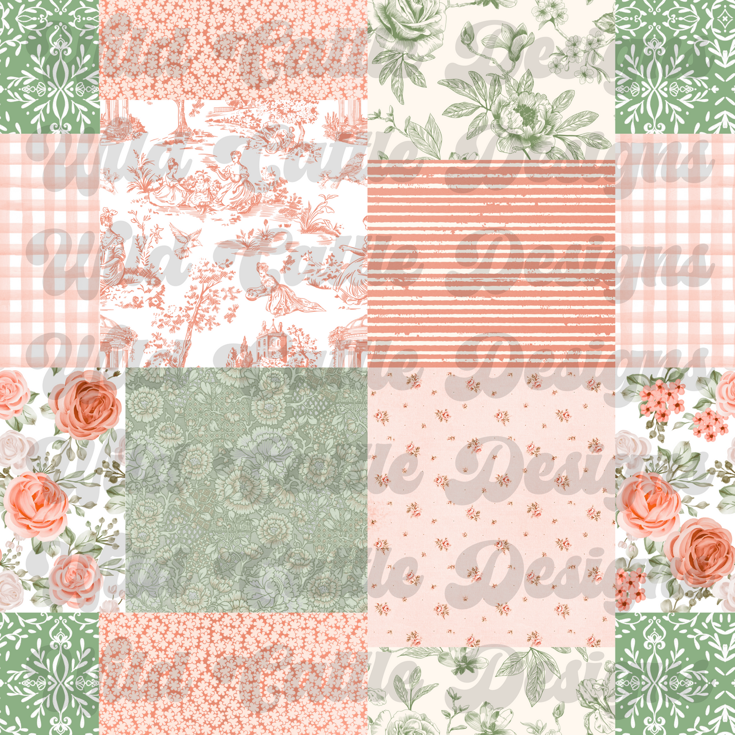 pink and green vintage floral patchwork