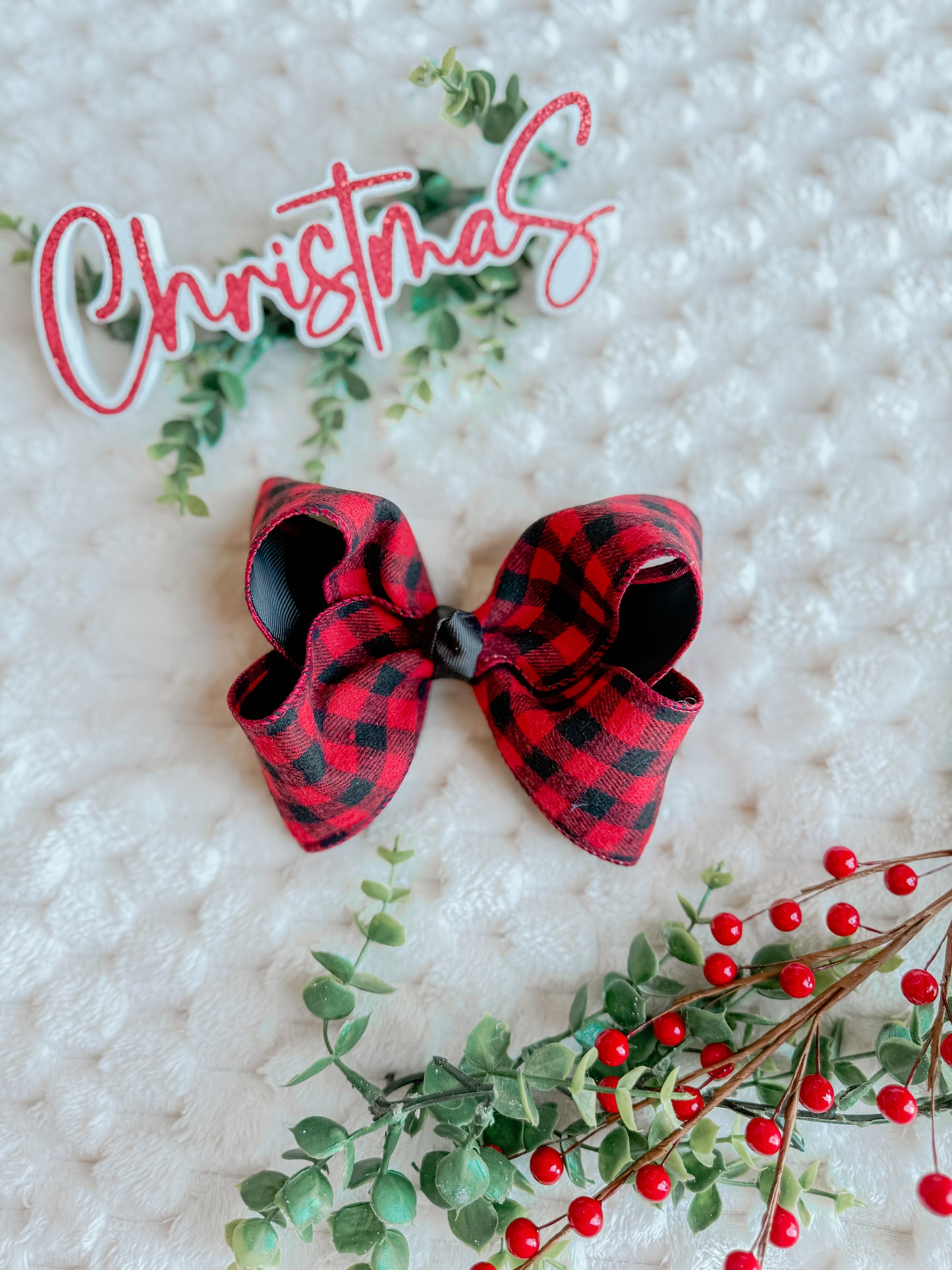 6 in double layer red buffalo plaid bow