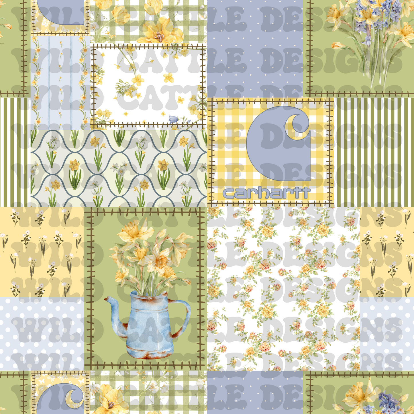 blue and yellow car heart patchwork