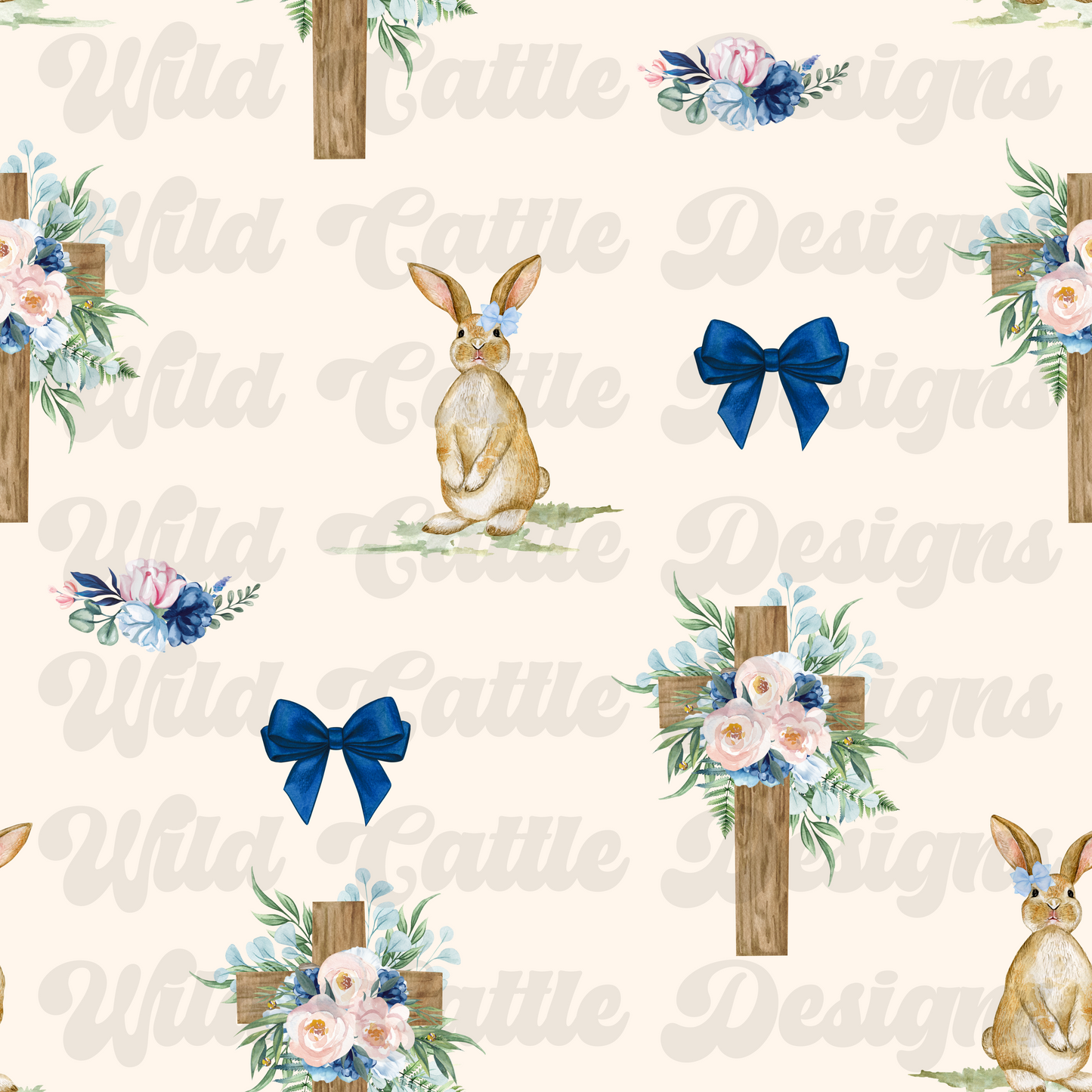 Blue floral bunny seamless
