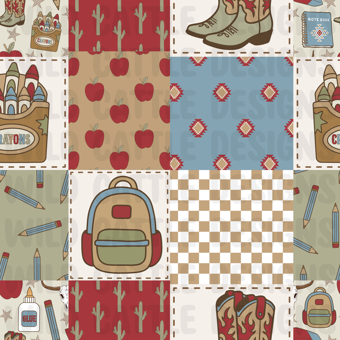 Boy saddle up for school patchwork