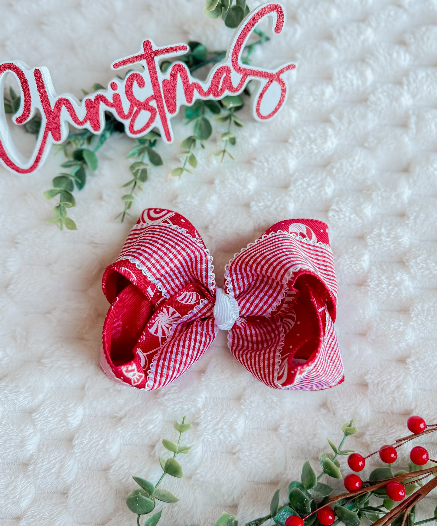 5 in double layer candy cane with red gingham bow
