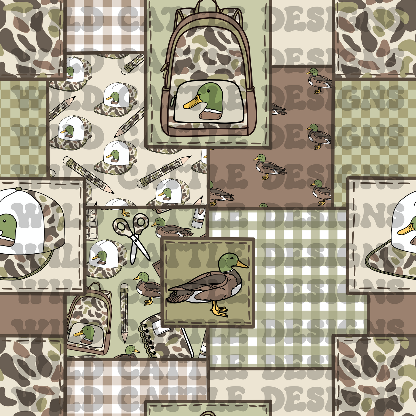 Camo school supplies patchwork