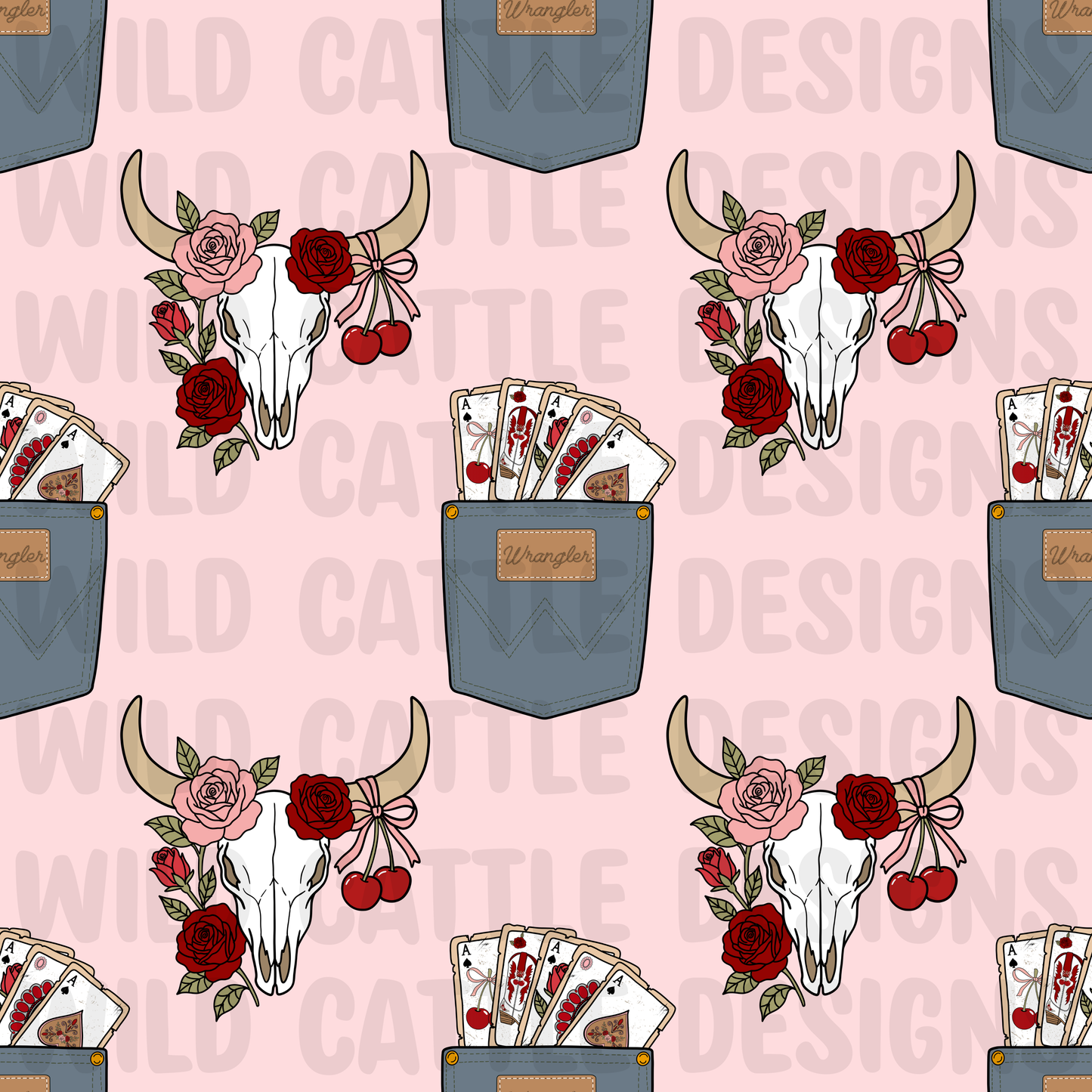 Cherry cowgirl cards seamless