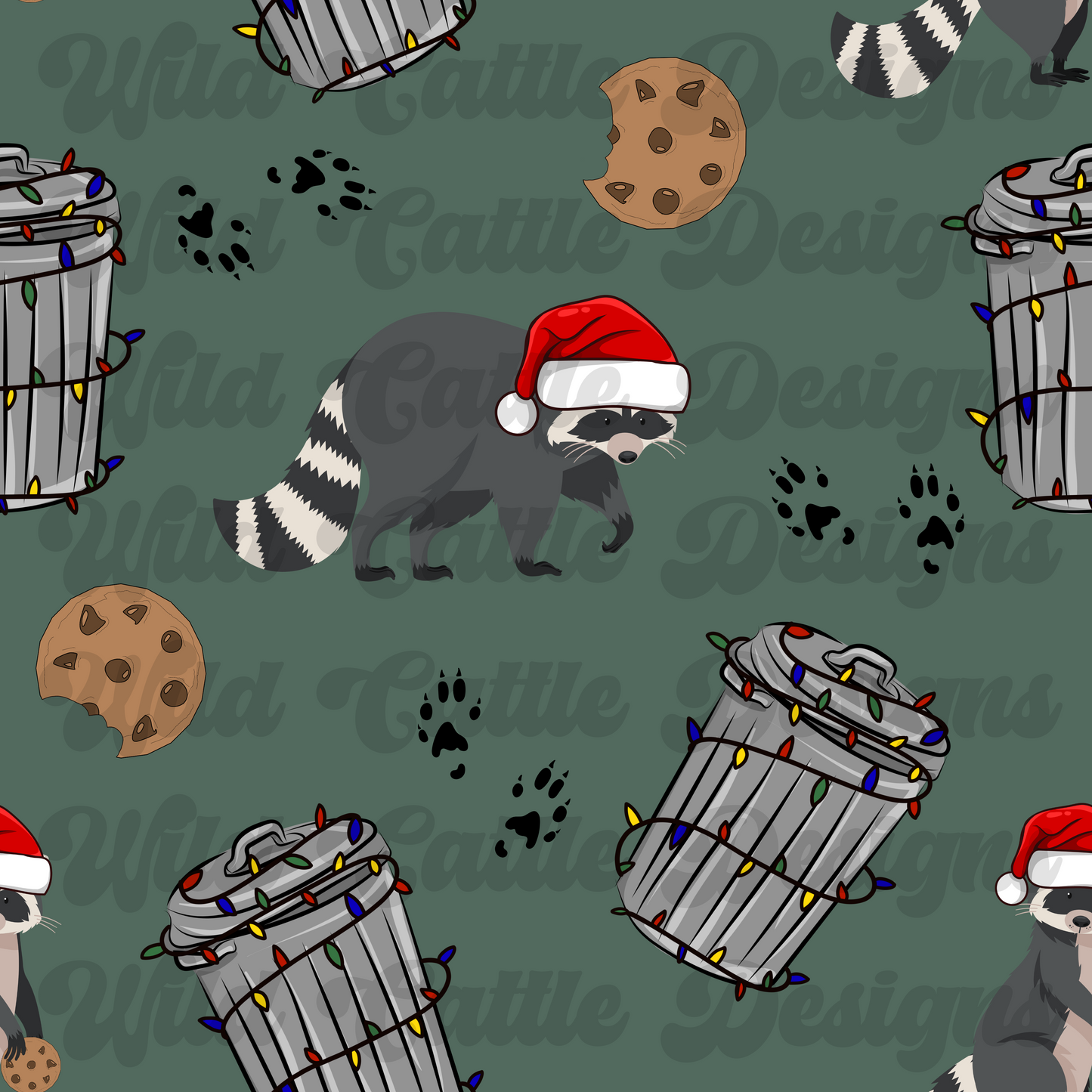 christmas raccoon seamless