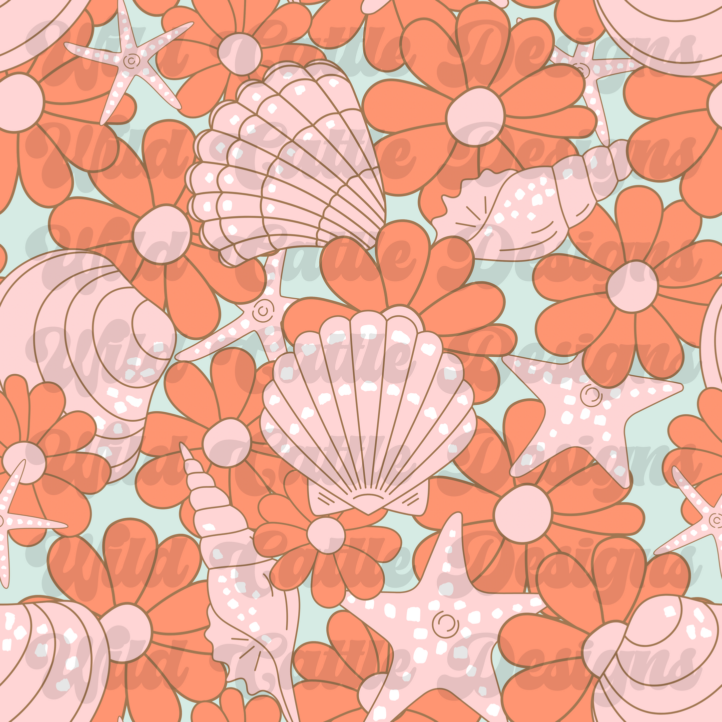 Coastal cowgirl seashell seamless