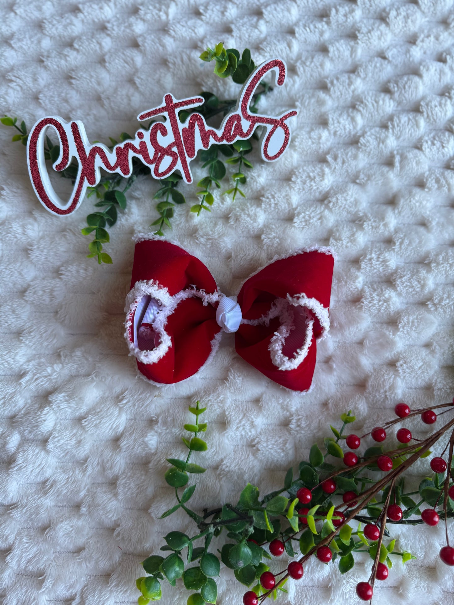 5 in double layer velvet with white trim bow