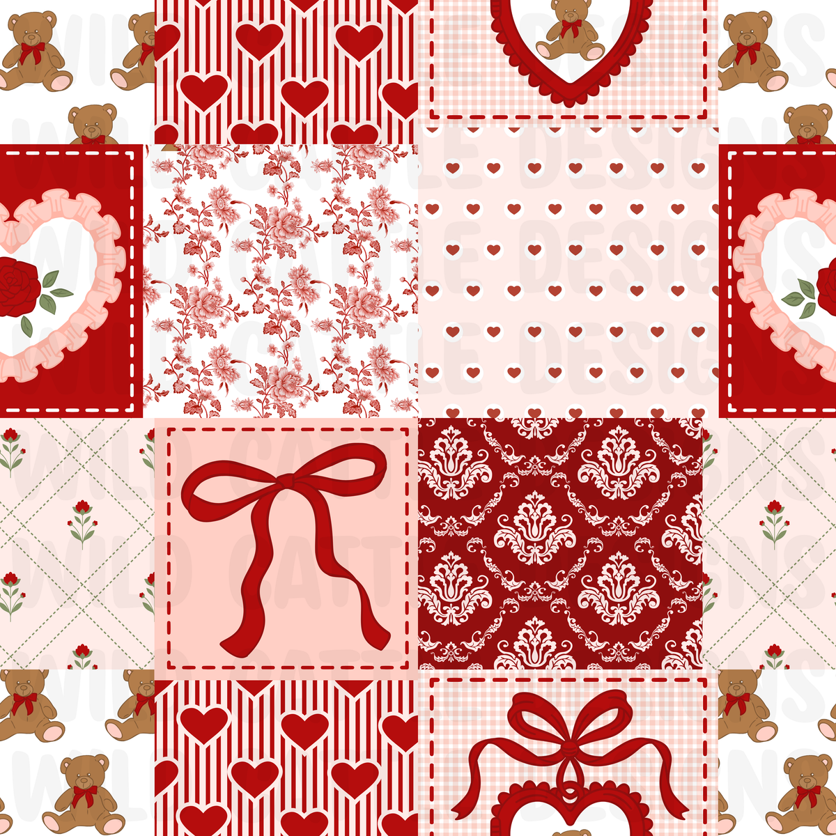 Elegant Valentine's teddy patchwork