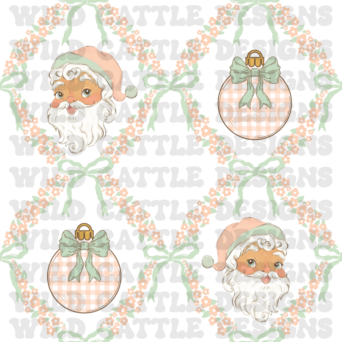 Grand millennial santa and bow seamless