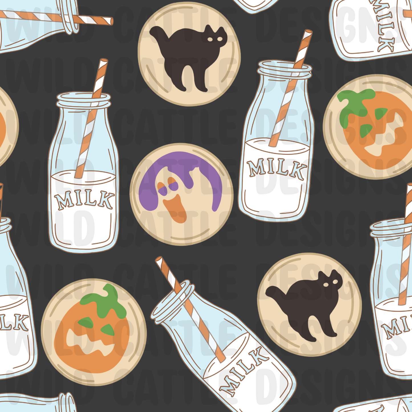 Halloween milk and cookies seamless
