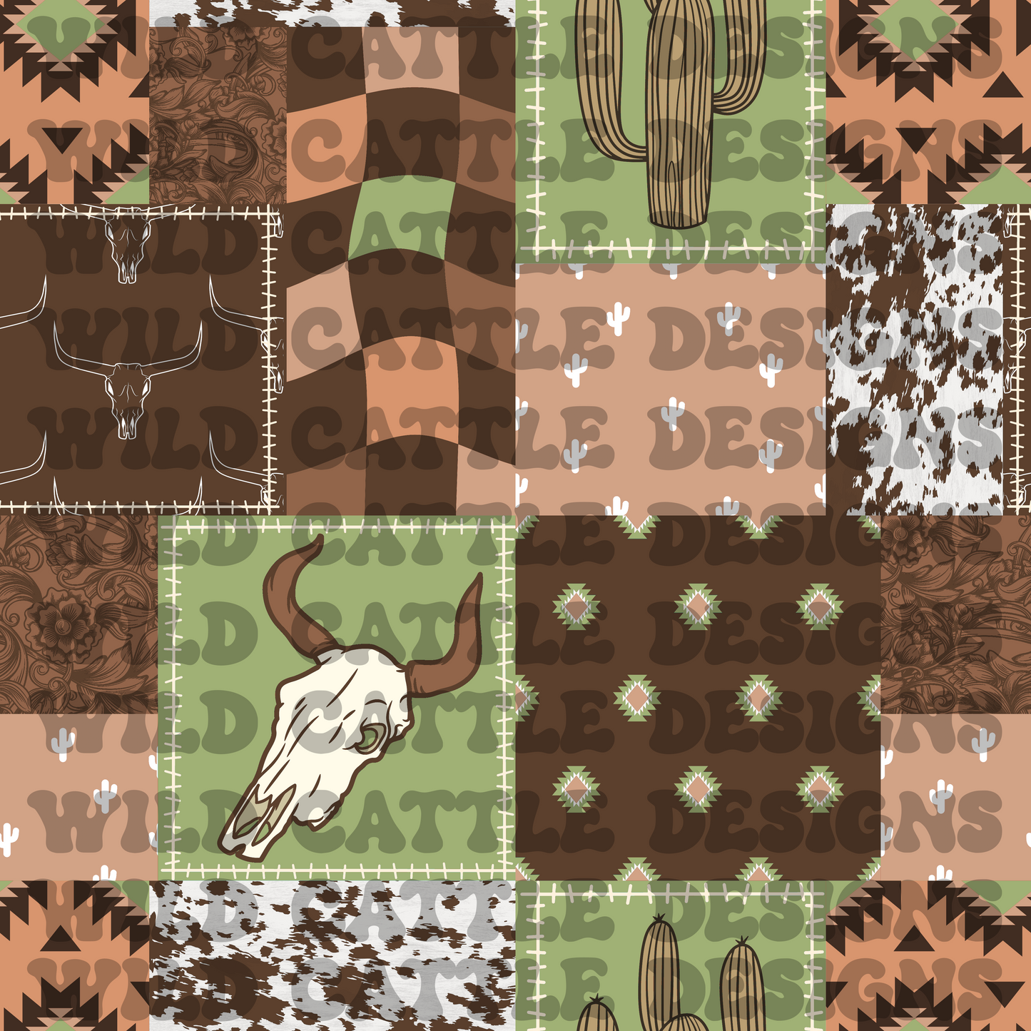 Muted green western cowboy patchwork