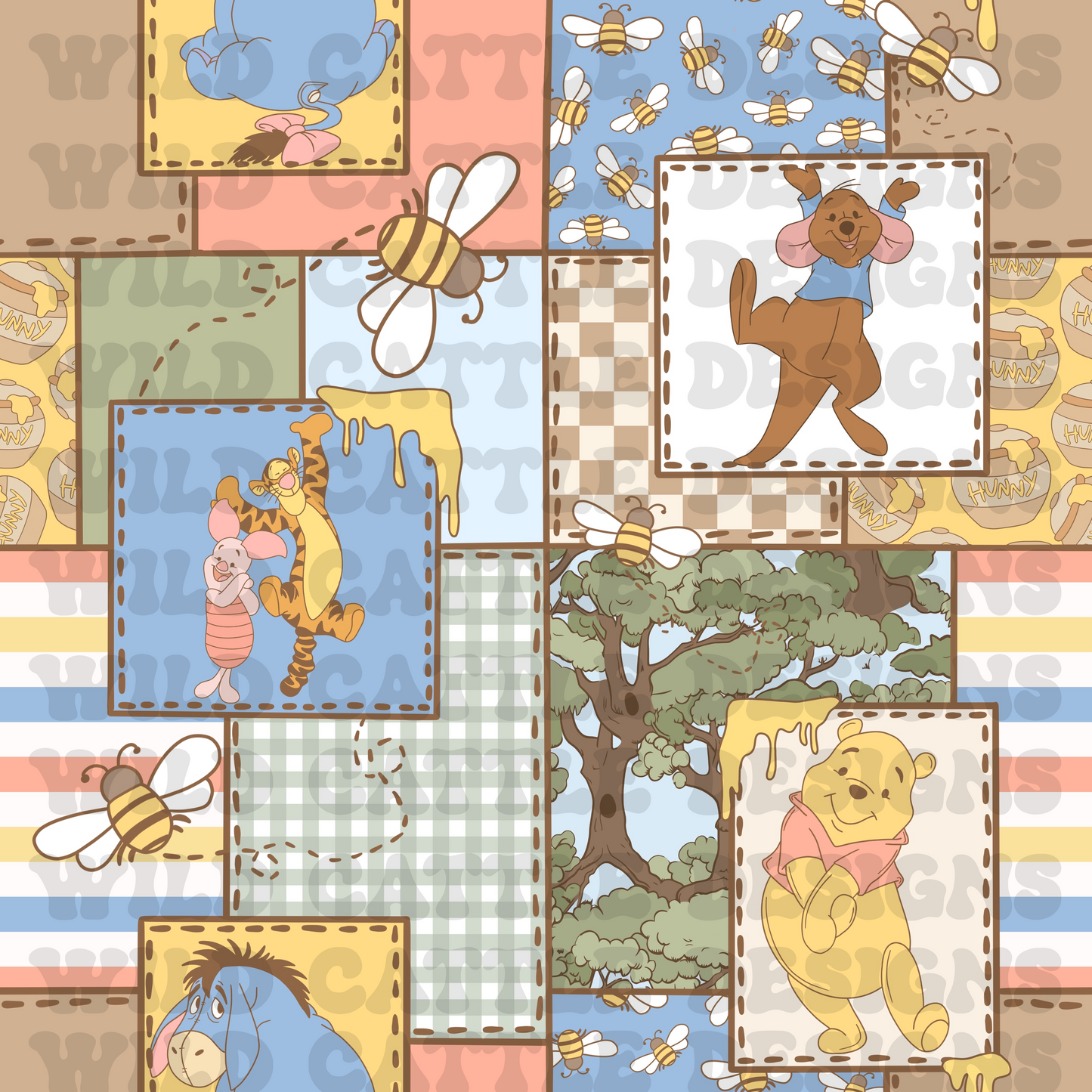 Muted honey bear patchwork