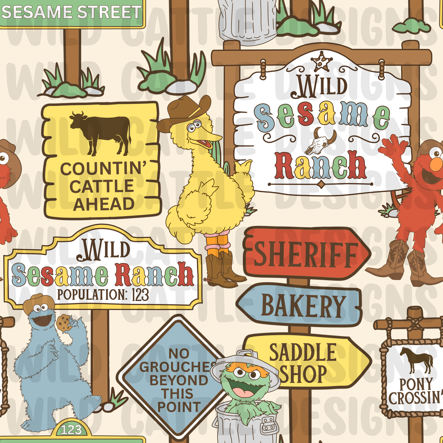 Muted wild ranch signs seamless