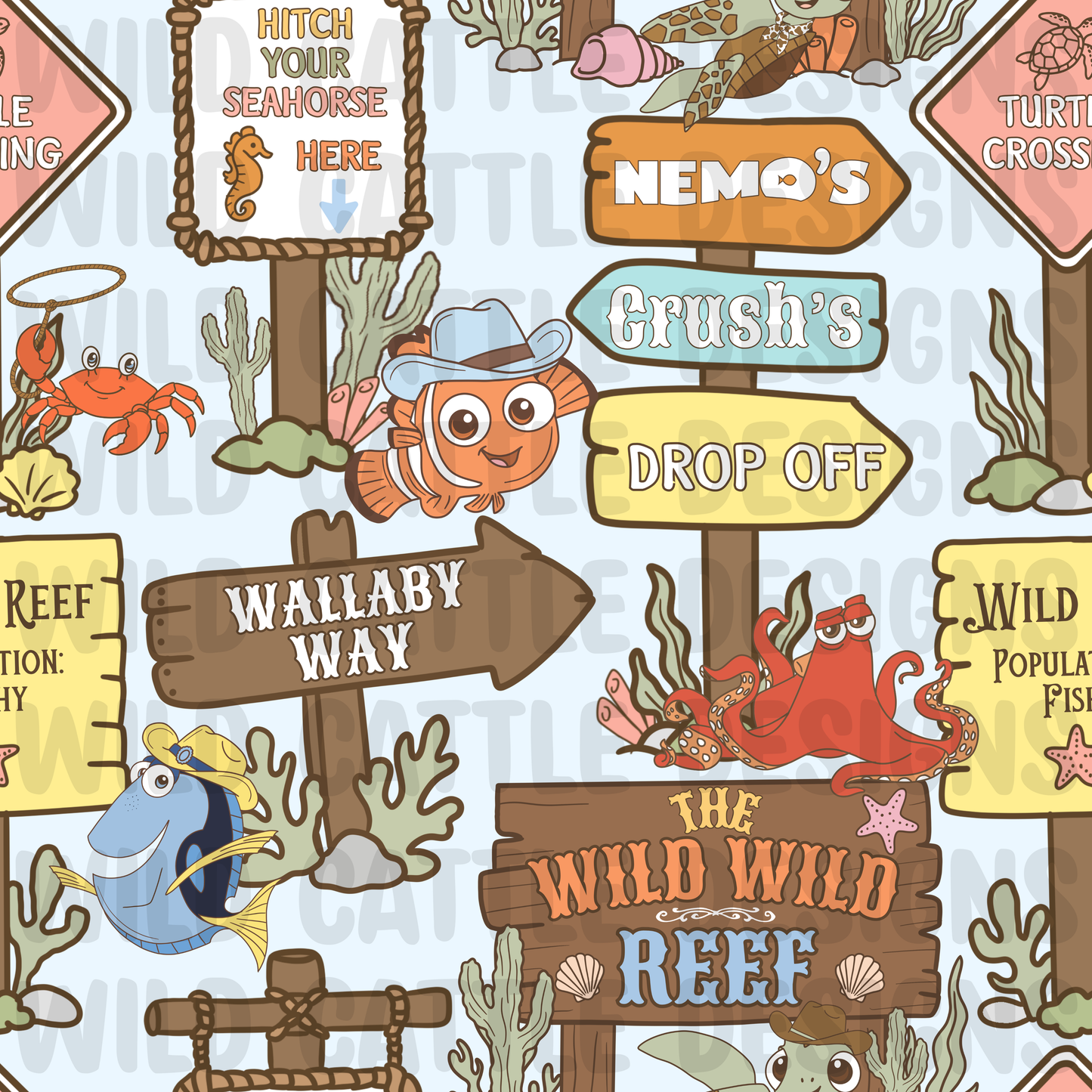 Muted wild reef signs seamless