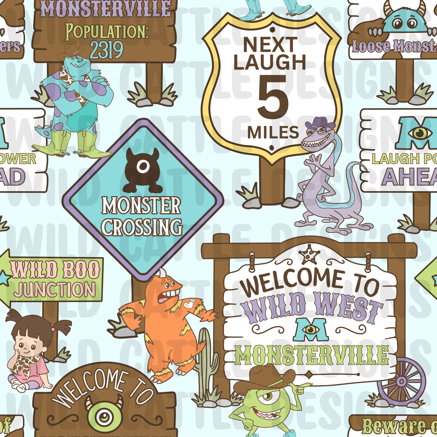 Muted wild west monster signs seamless