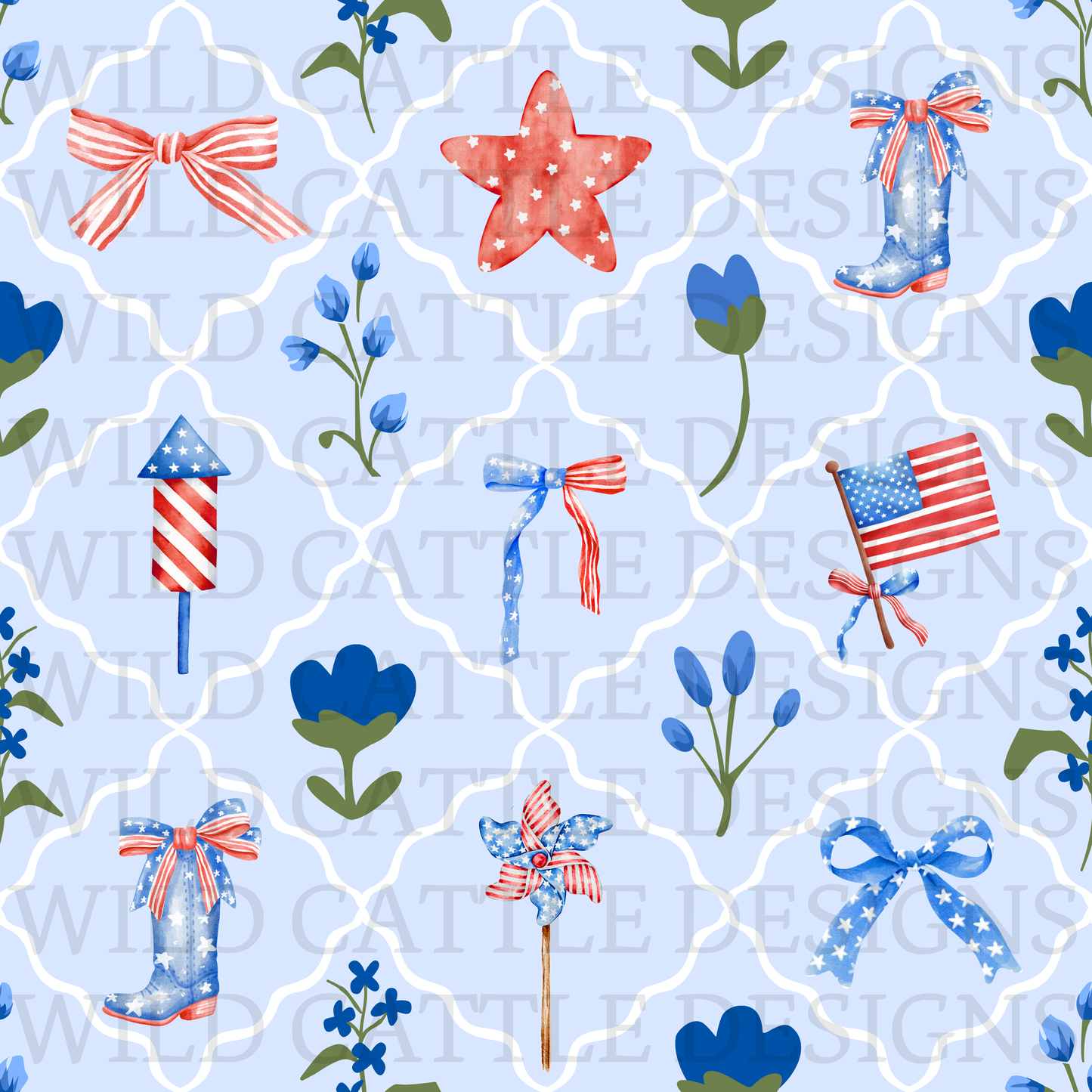 Patriotic blue floral seamless