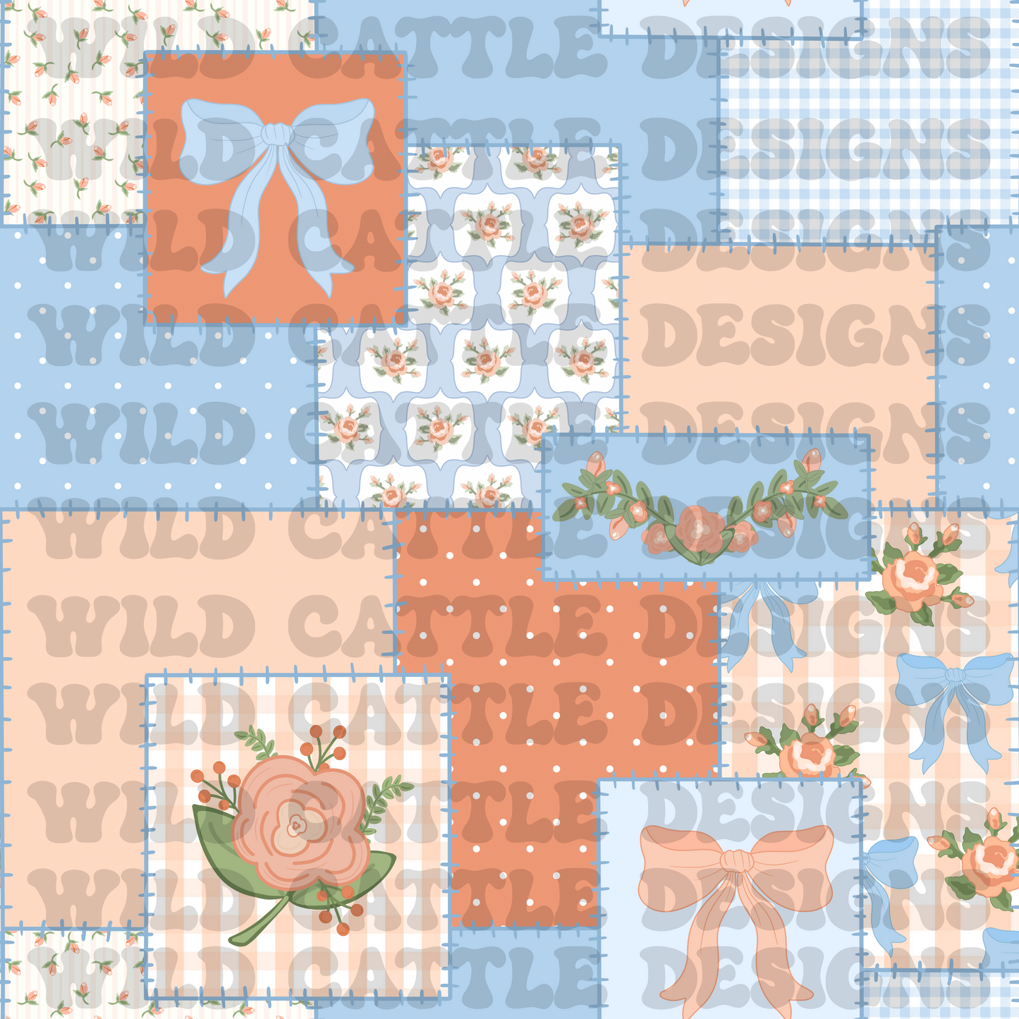 Peach floral bows patchwork