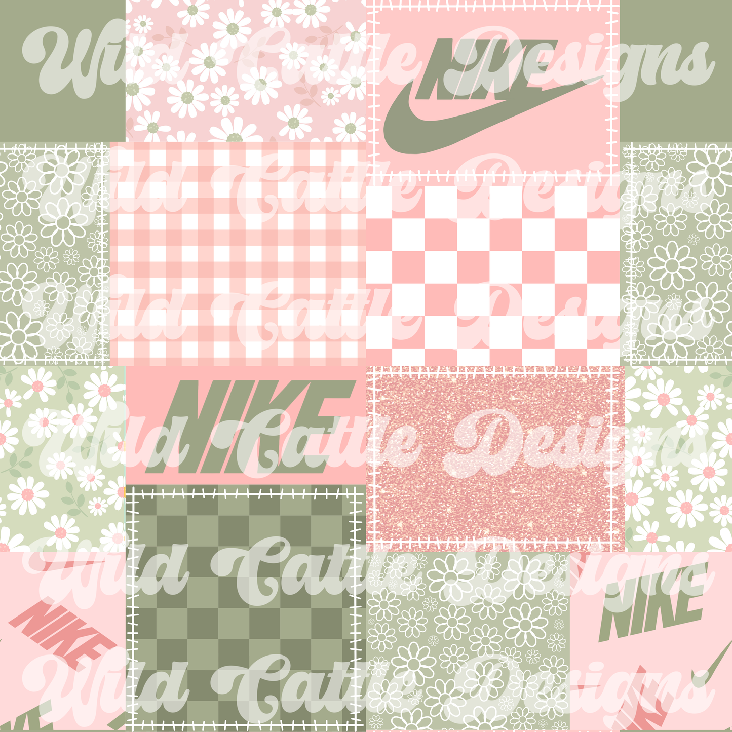 Pink and green checkmark patchwork