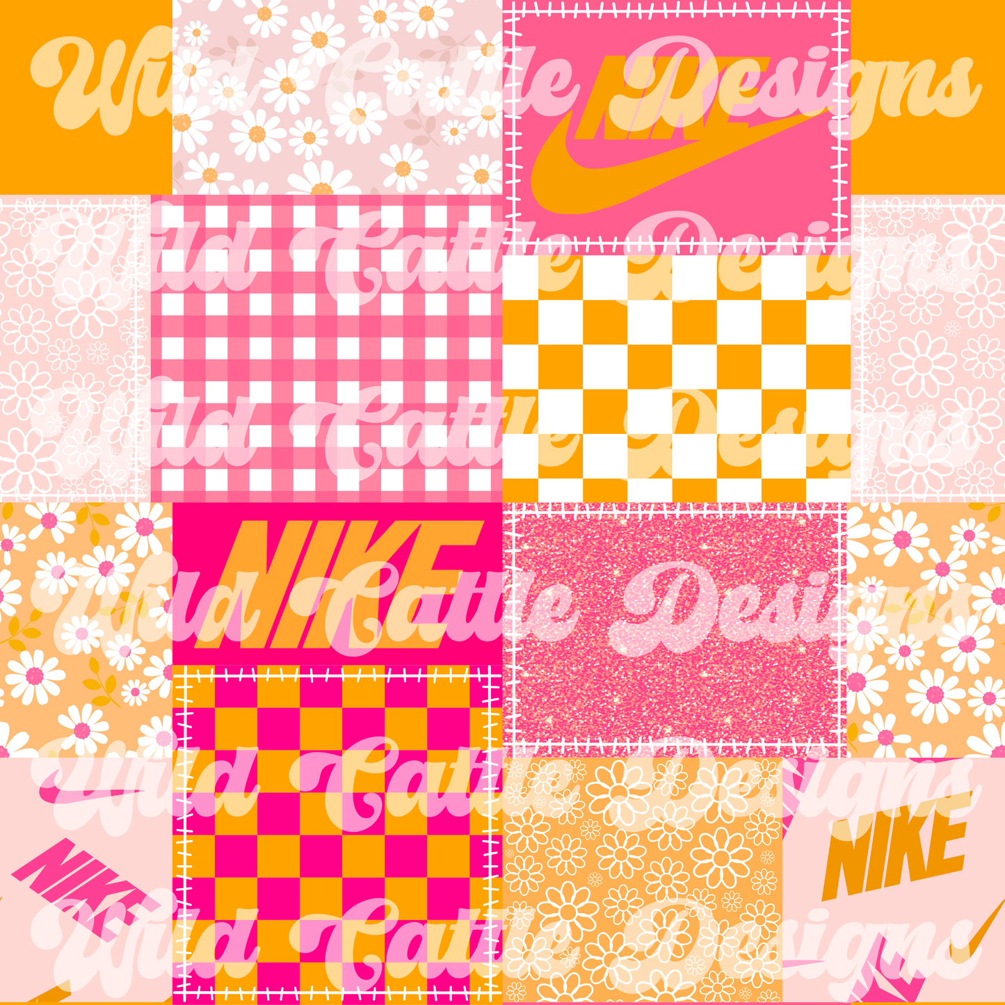 Pink and orange checkmark patchwork