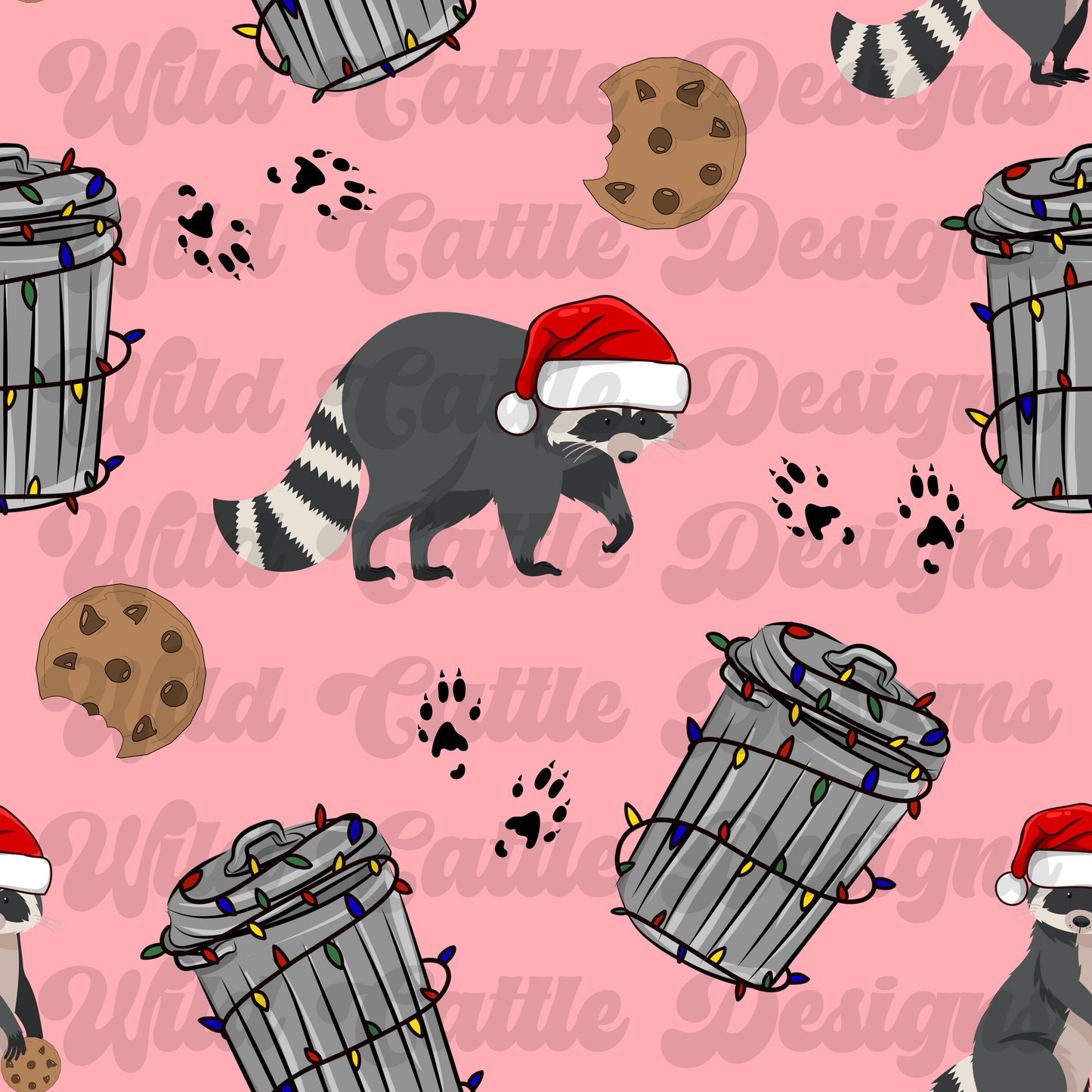 pink christmas raccoon seamless