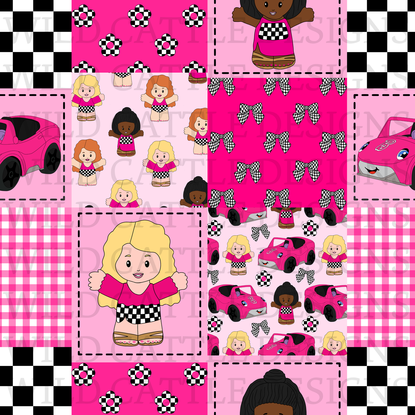 Pink girl small people patchwork