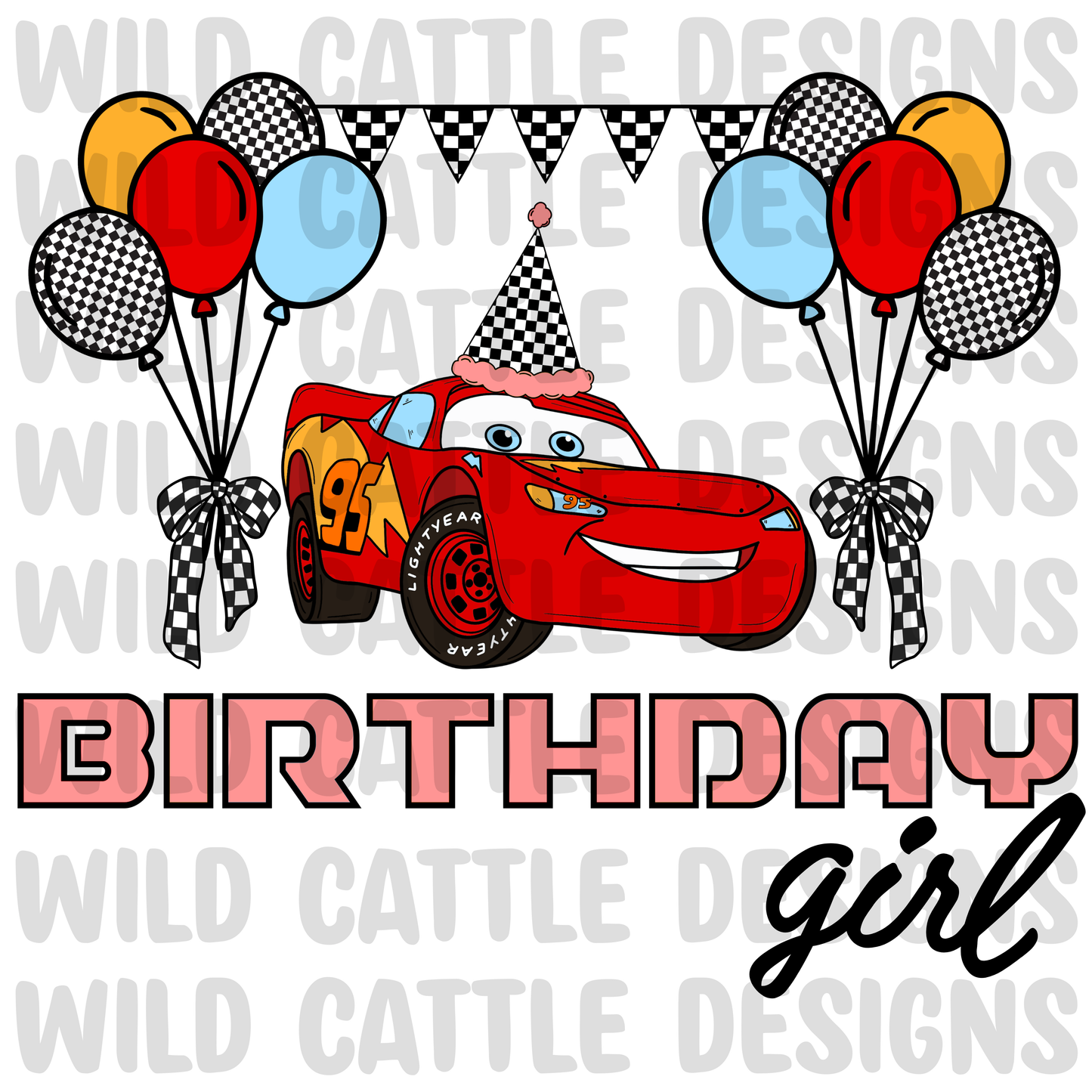 Pink racecar birthday girl png