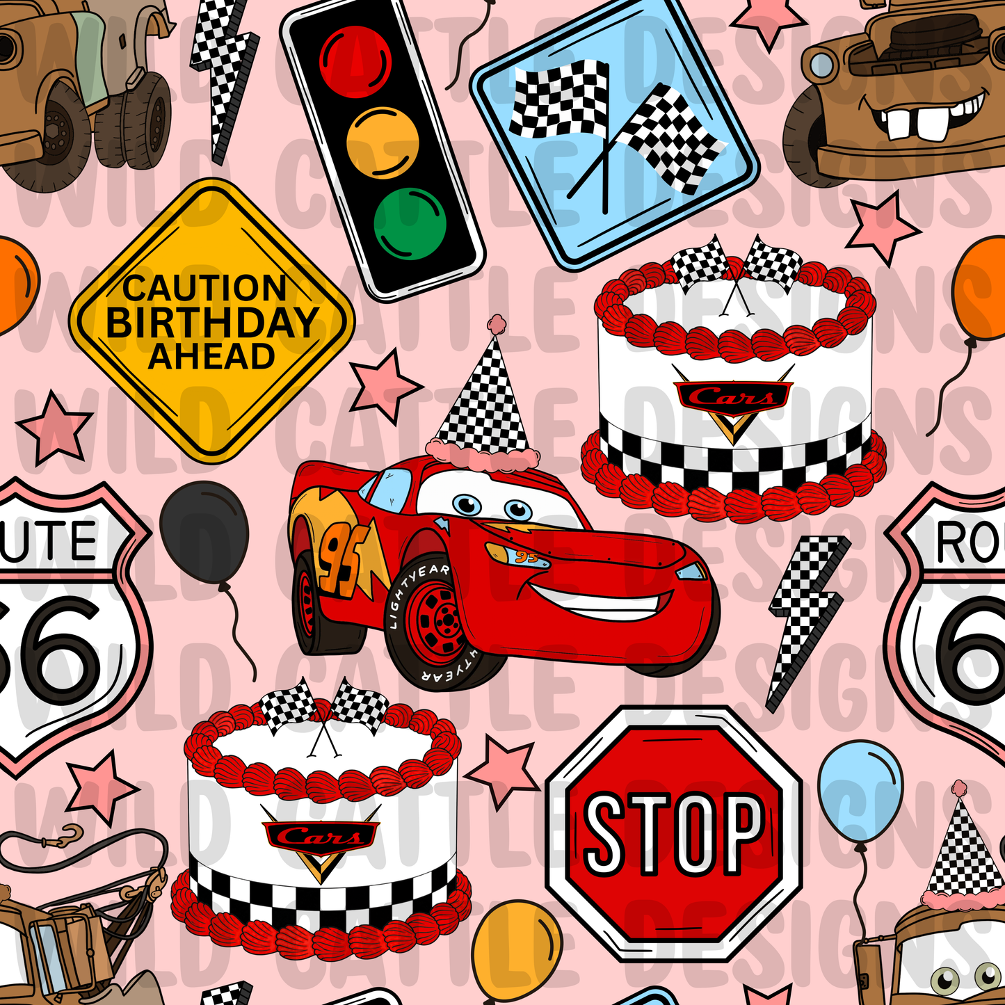 Pink racecar birthday seamless