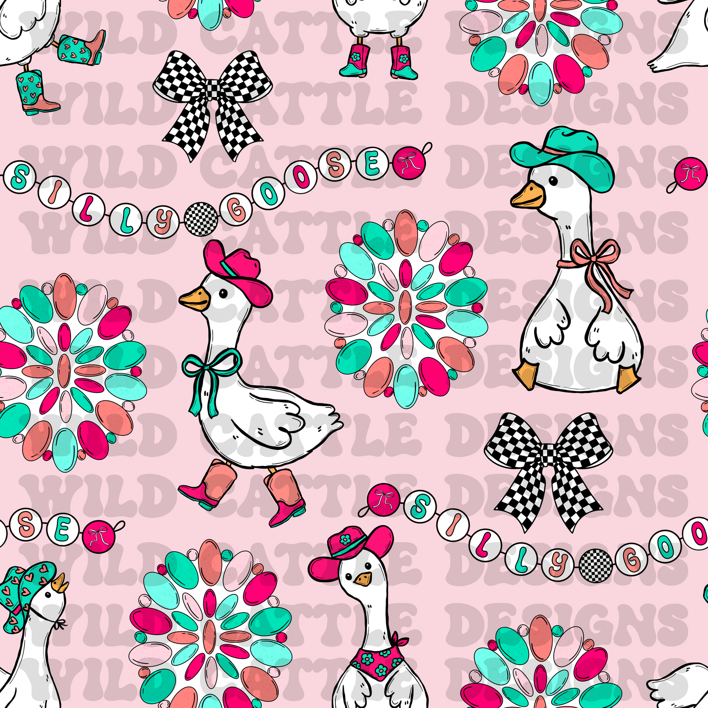 pink western silly goose seamless