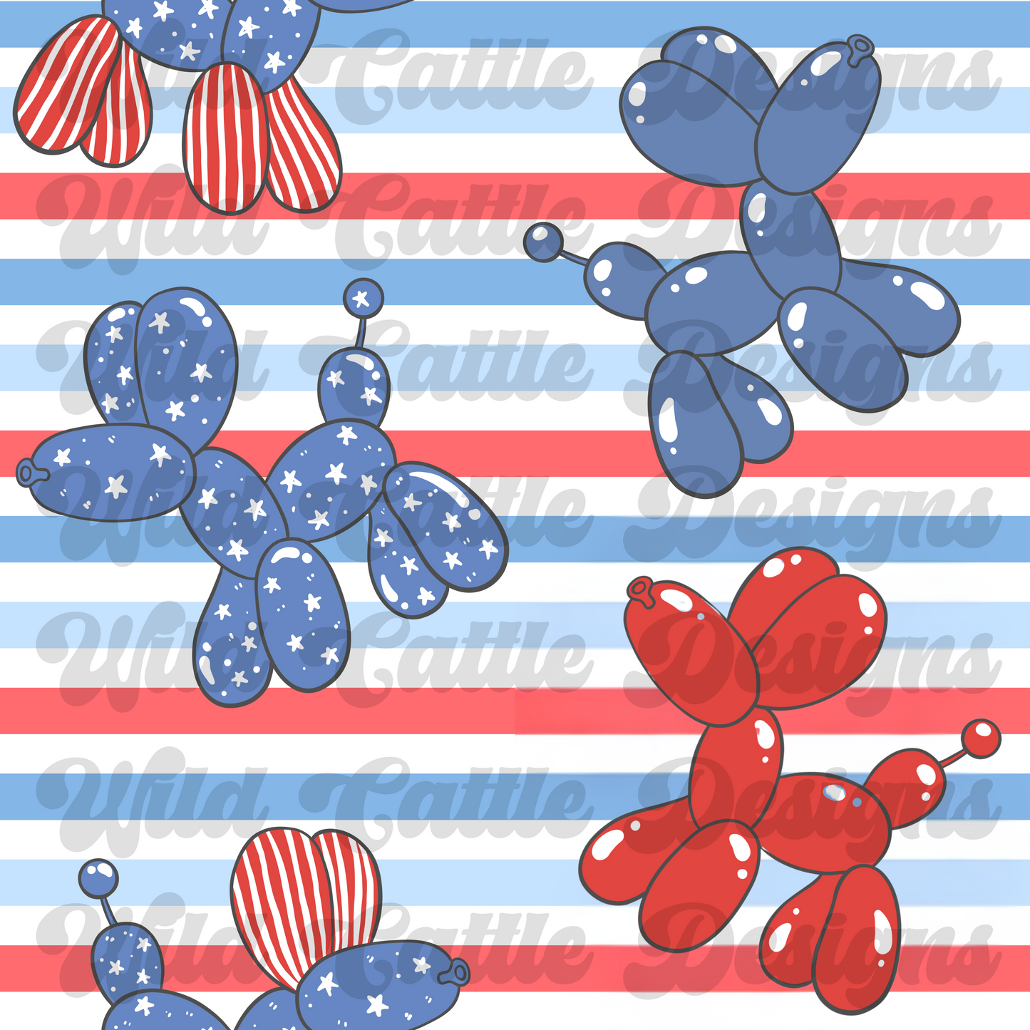 RWB stripe balloon dog seamless