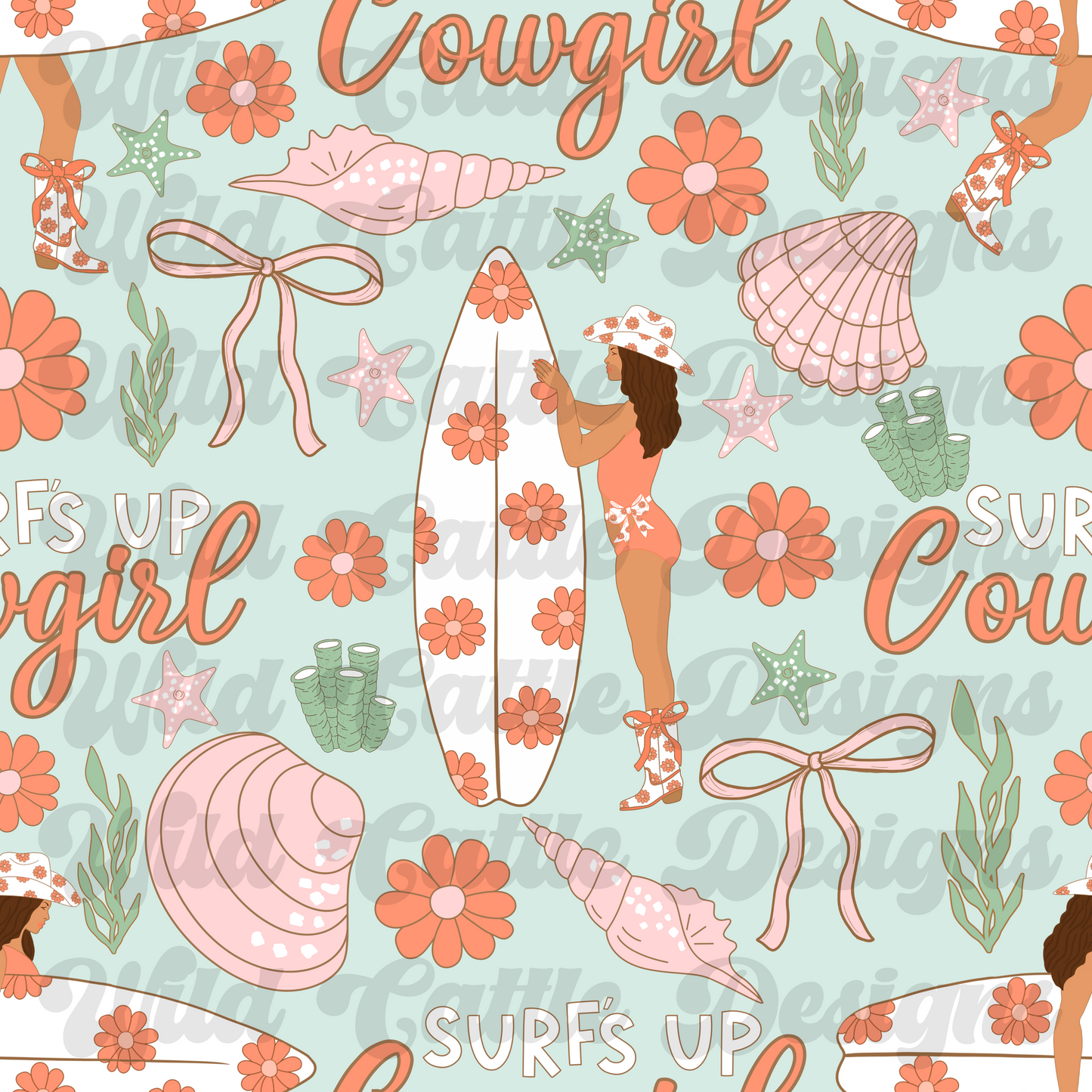 Surfs up cowgirl seamless