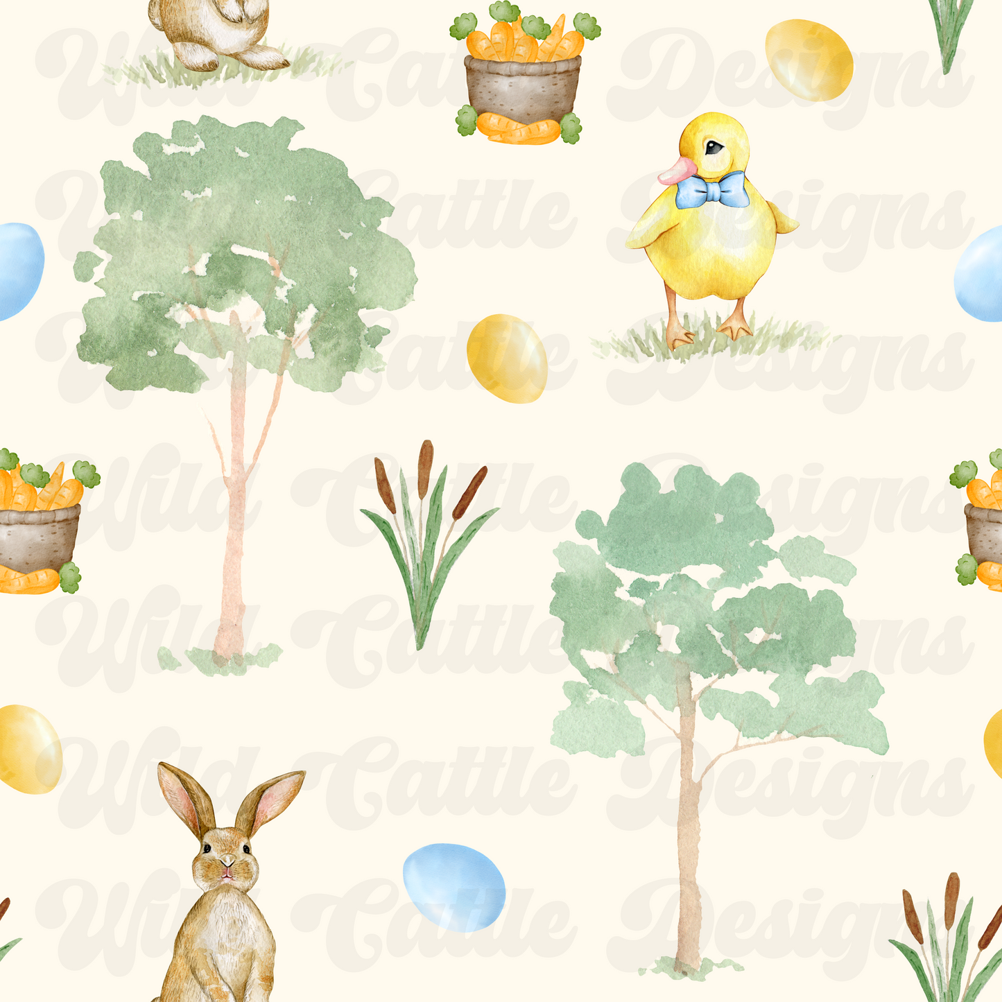 watercolor easter scene seamless