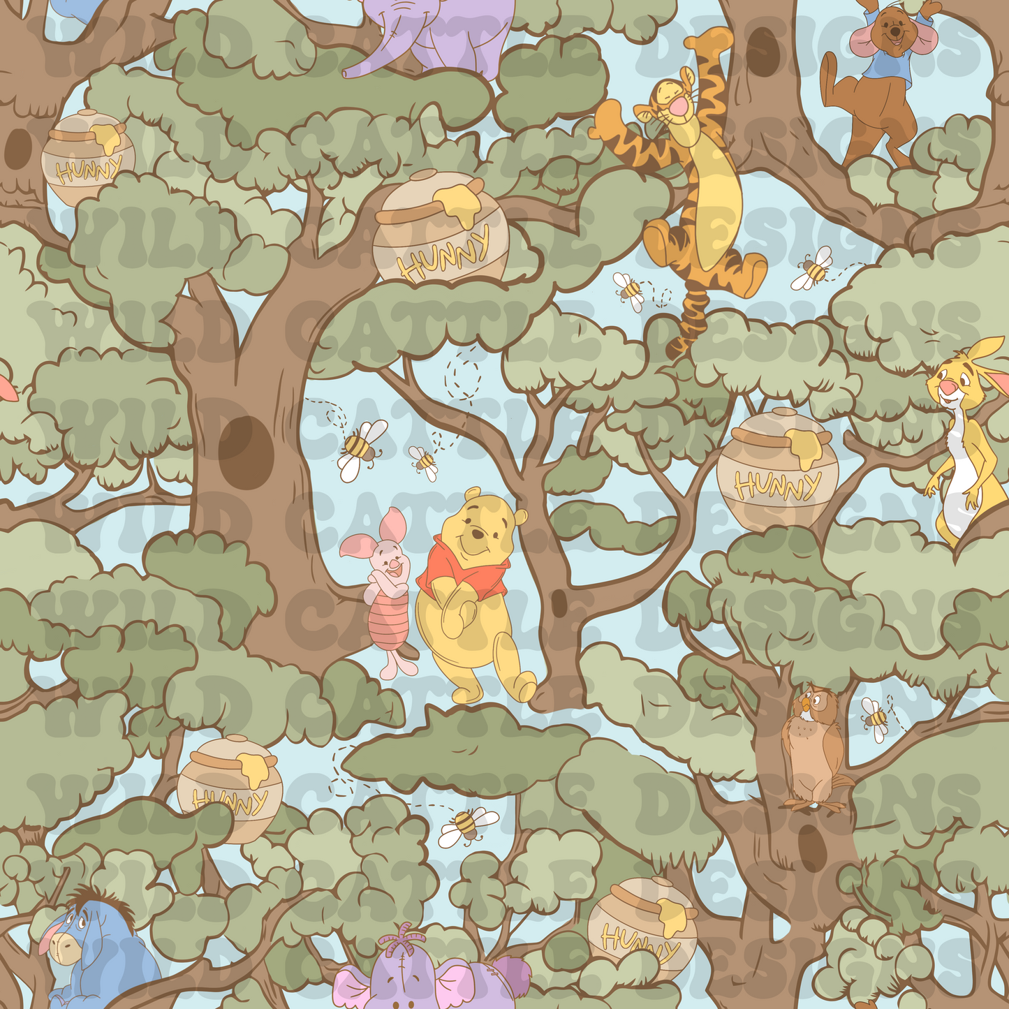 Woodland honey bear seamless