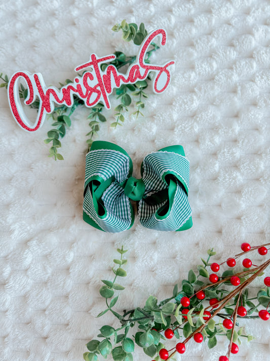 5 in double layer green with green gingham bow
