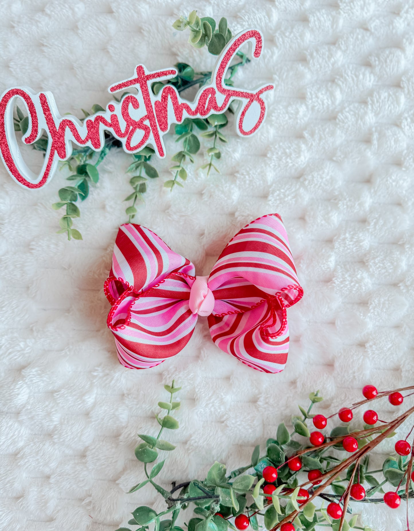 5 in double layer pink candy cane bow