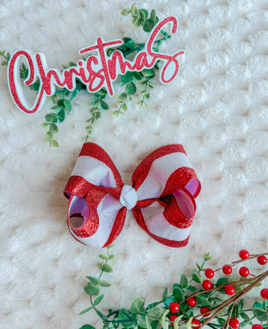 5 in double layer bow with red and white stripes