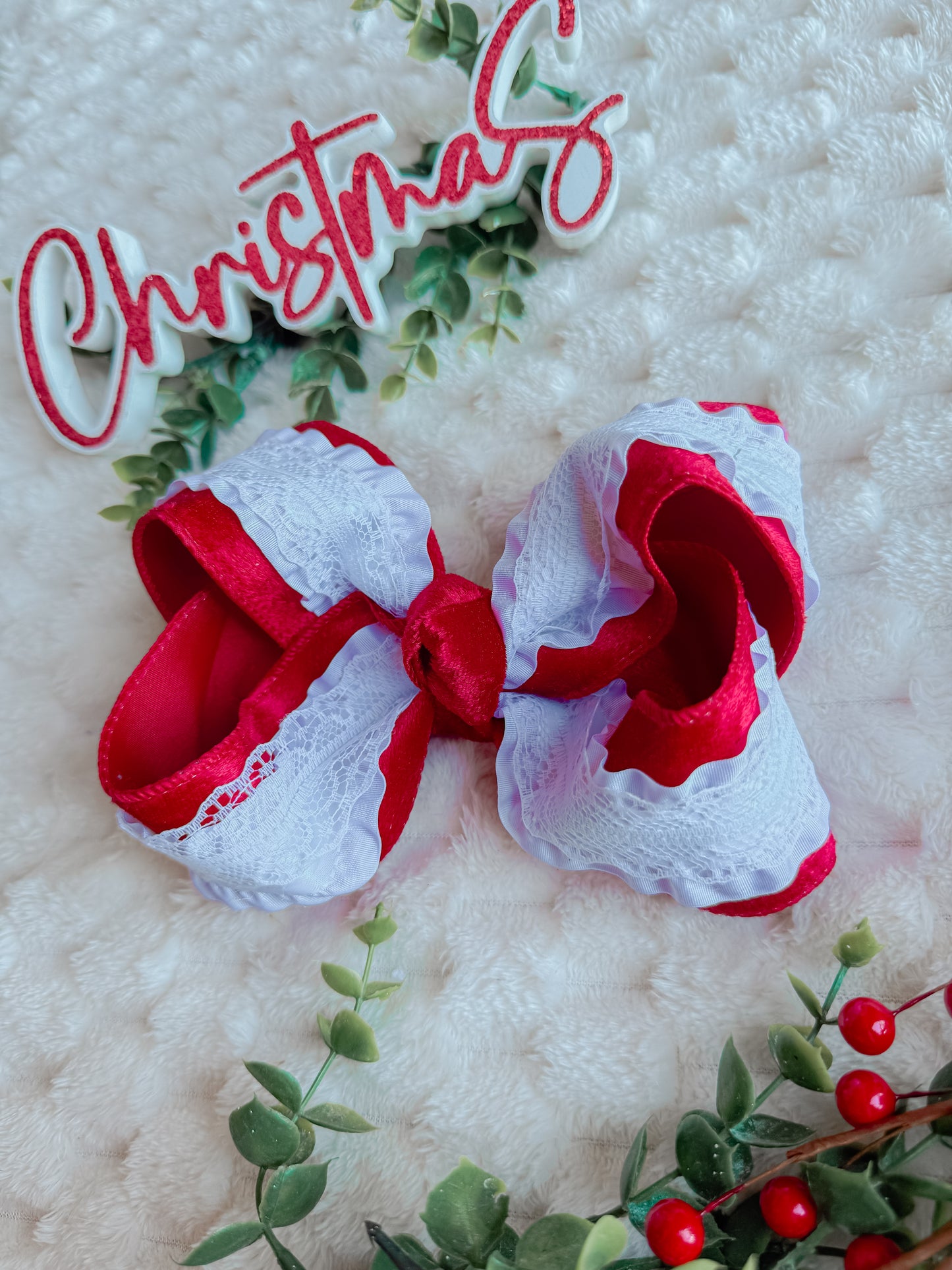 6 in triple layer velvet lace bow