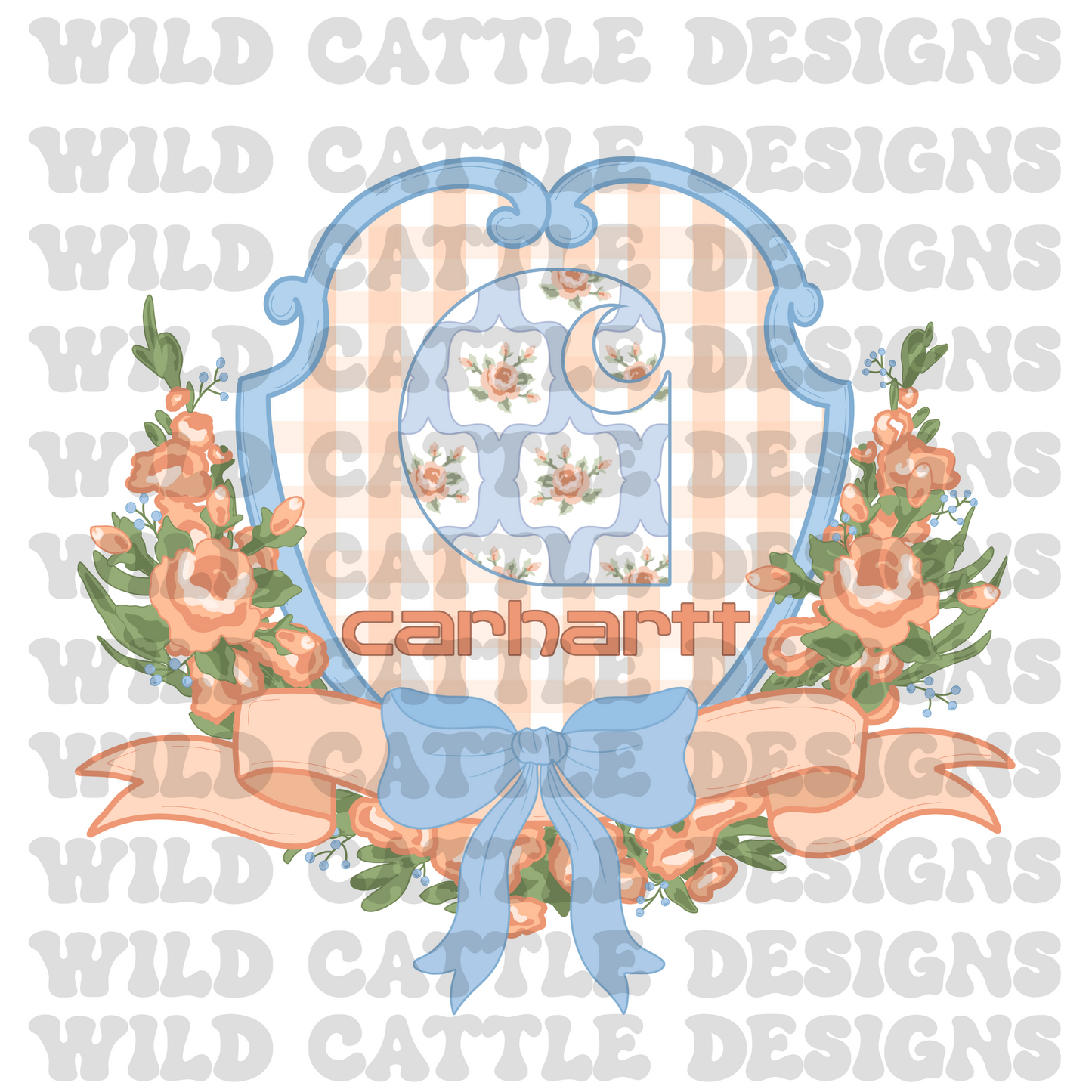 Blue and peach floral car heart png