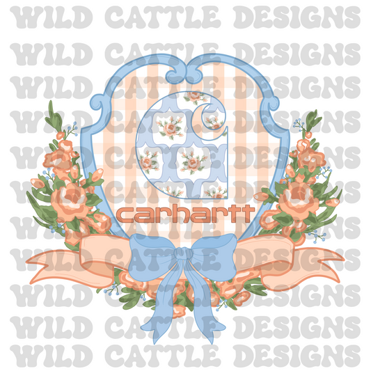 Blue and peach floral car heart png