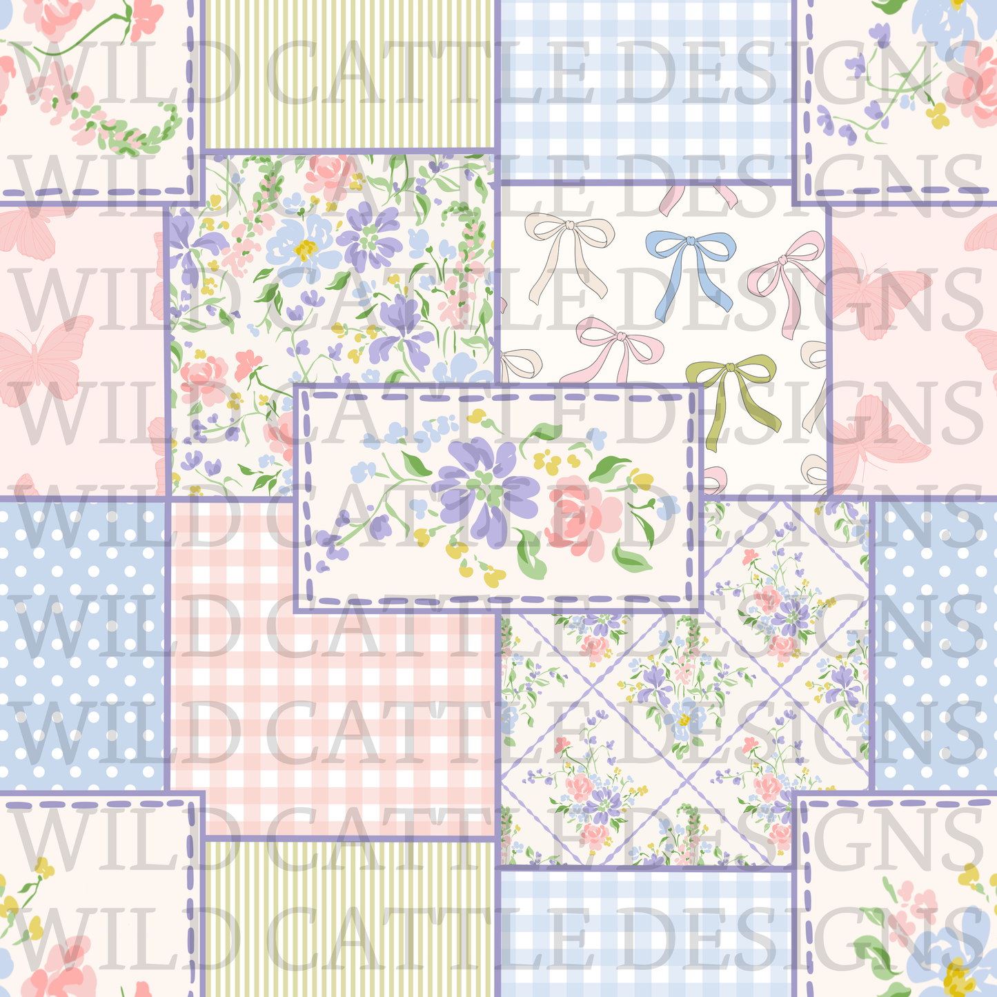 Blue green, pink floral patchwork