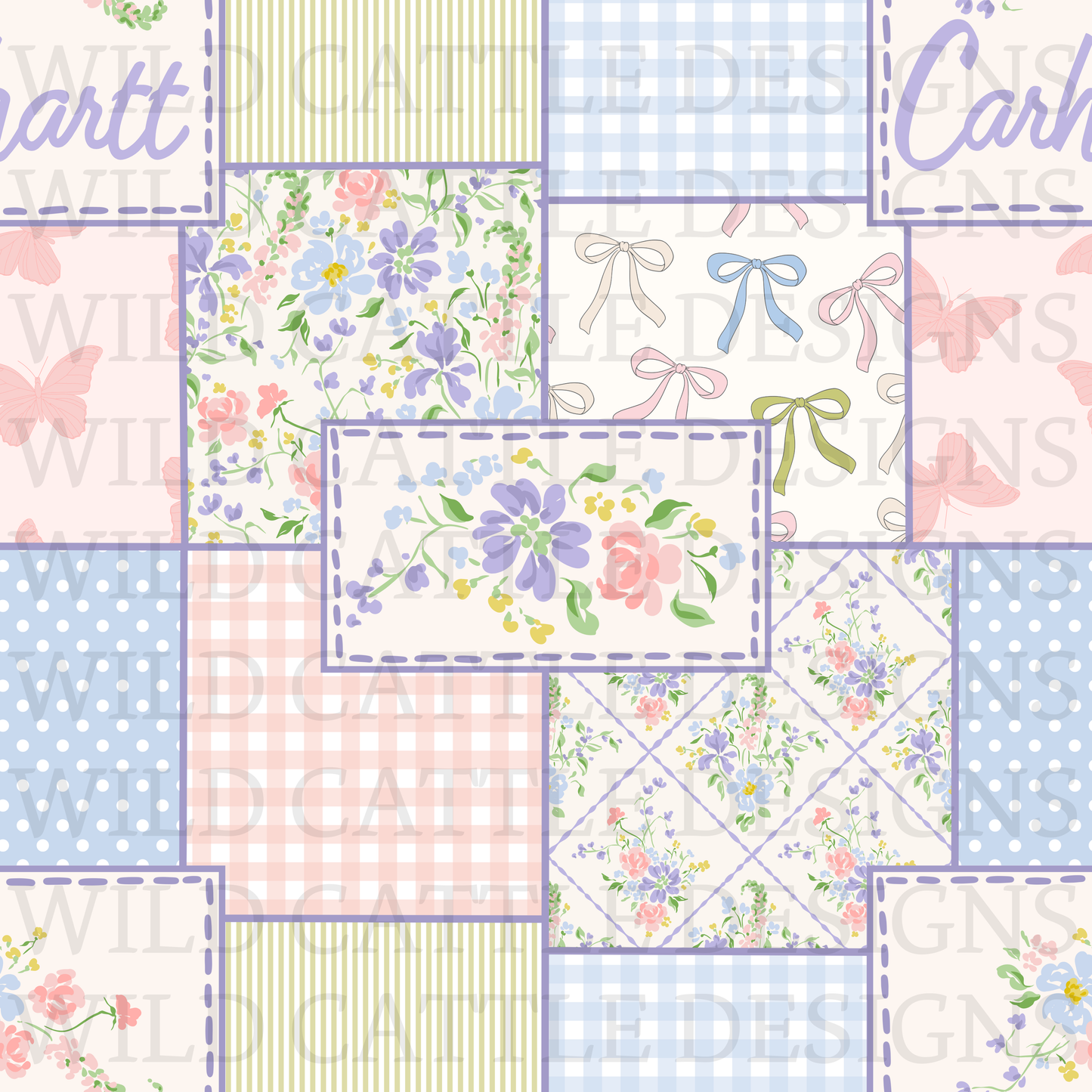 Blue green purple floral patchwork