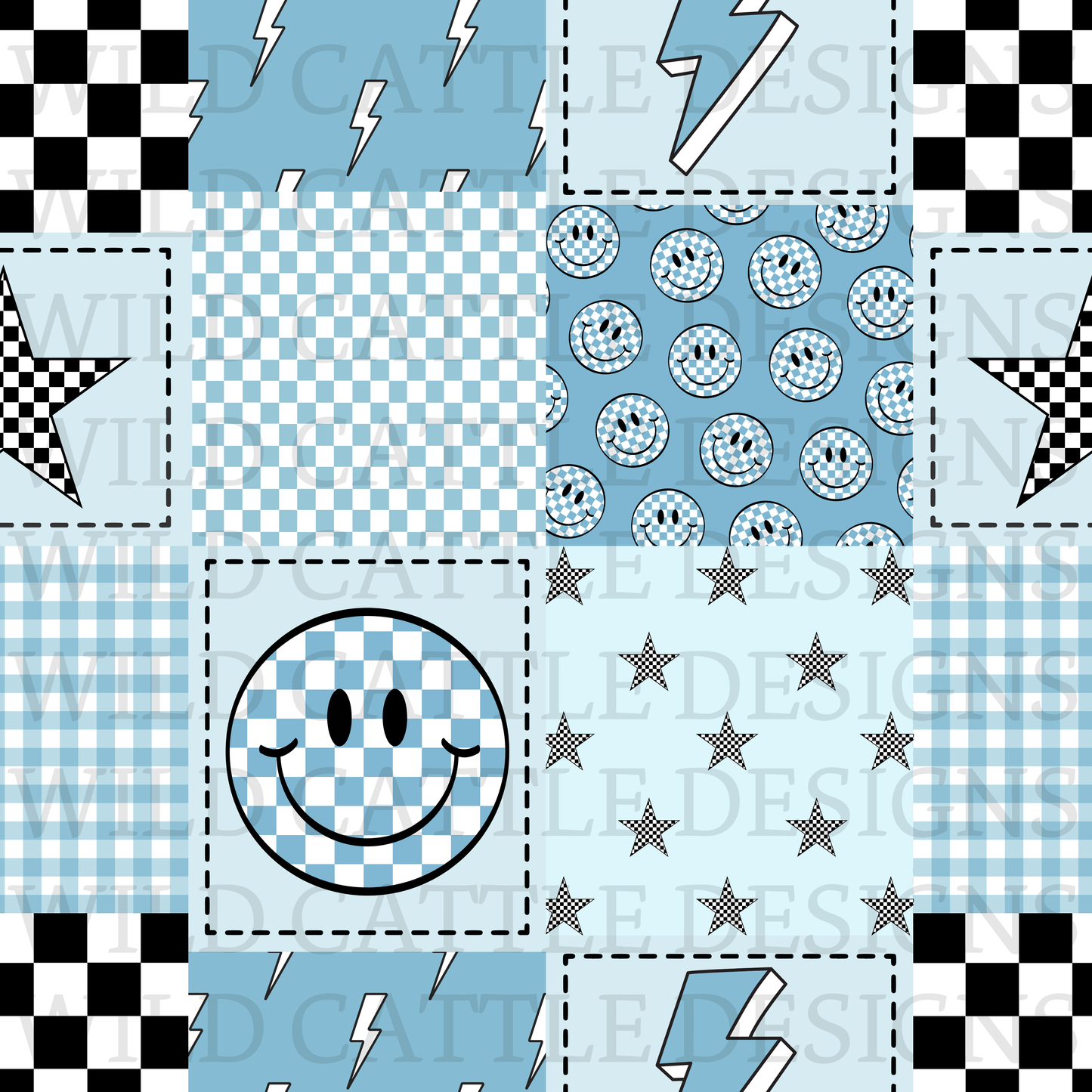 Blue happy patchwork