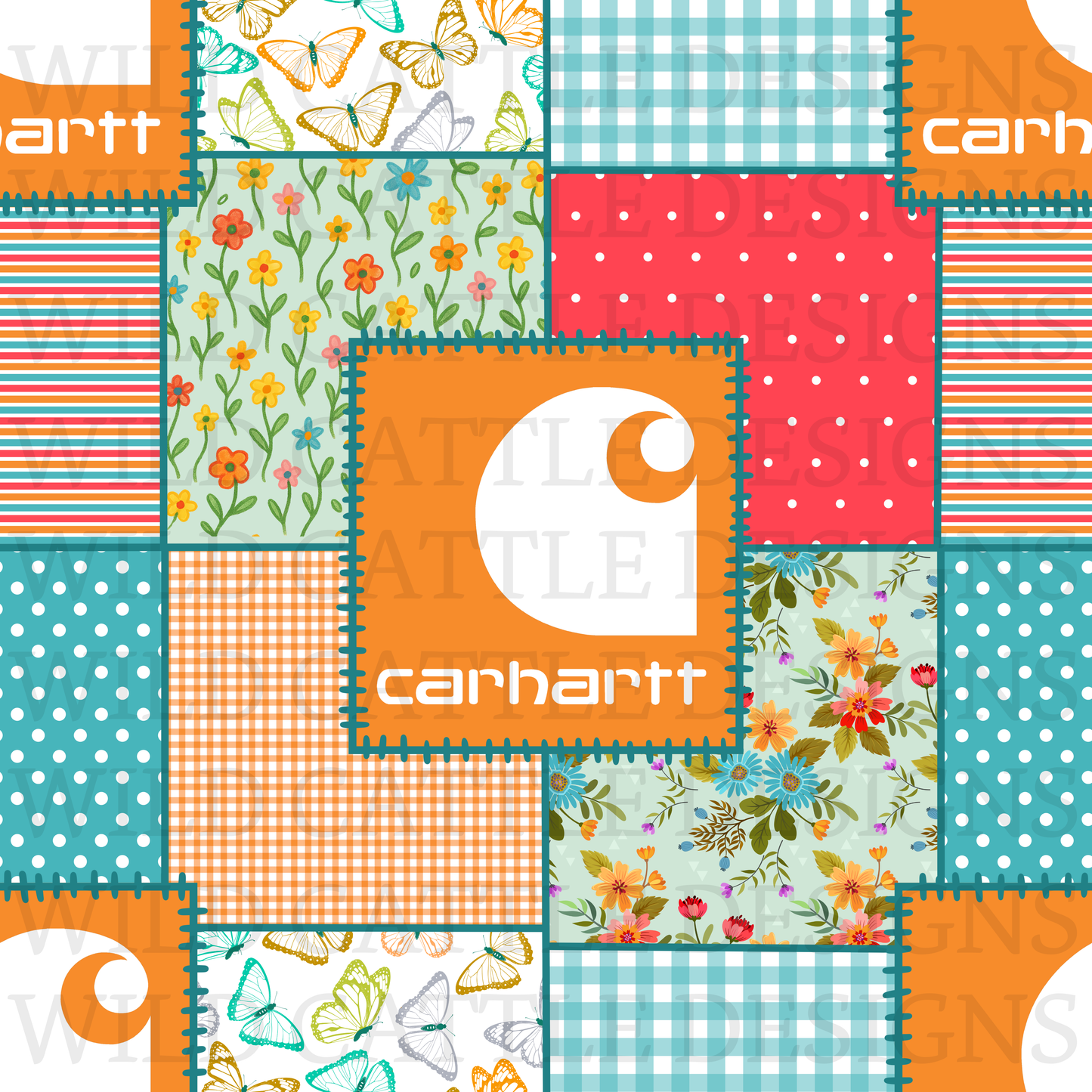 Blue orange floral patchwork