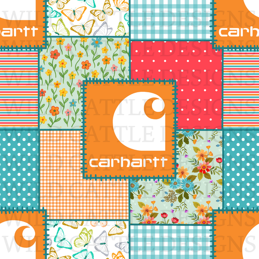 Blue orange floral patchwork