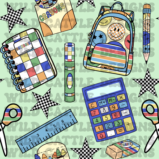 Boy bright green school supplies seamless