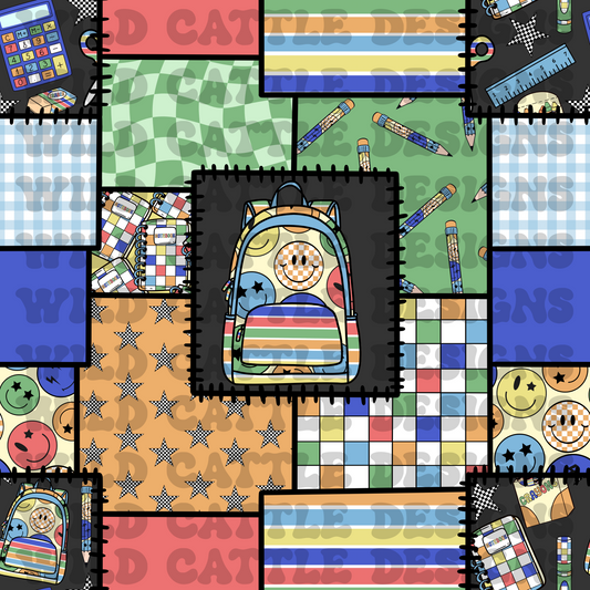 Boy bright school supplies patchwork