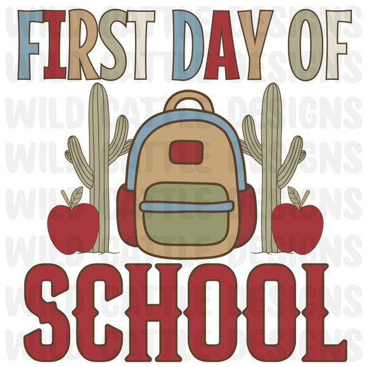 Boy saddle up first day of school backpack png