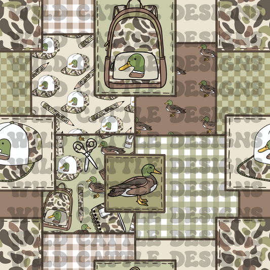 Camo school supplies patchwork